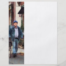 Rue de croisement d'homme avec la bicyclette prospectus personnalisés