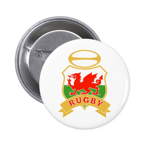 rugby ball wales red welsh dragon shield pinback buttons