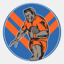Rugby league player running with ball round sticker