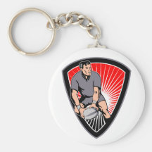 rugby passing front view ball shield keychain