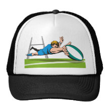 Rugby player diving scoring a try mesh hat