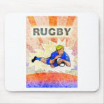 rugby player diving to score a try illustration mousepad