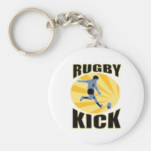 rugby player kicking ball retro style key chain
