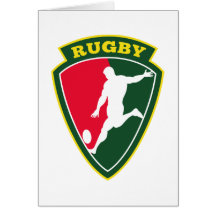rugby player kicking ball shield card