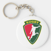 rugby player kicking ball shield key chain