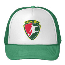 rugby player kicking ball shield trucker hats