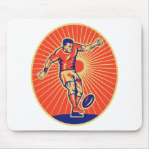 rugby player kicking ball woodcut mousepad