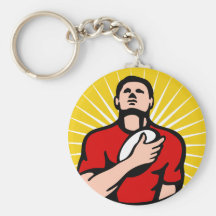 rugby player looking up with ball key chain