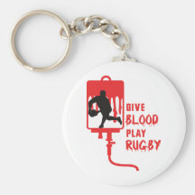 Rugby player passing ball front blood keychain