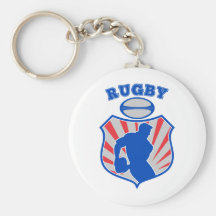 rugby player passing ball shield key chain