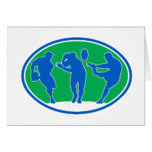 rugby player run fend pass kick greeting card