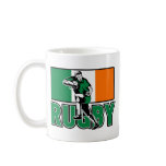 rugby player running ball fending ireland flag mugs