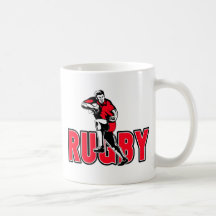 Rugby player running fending ball coffee mugs
