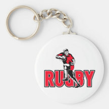 Rugby player running fending ball key chains