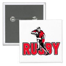 Rugby player running fending ball pinback buttons
