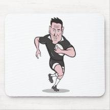 Rugby player running passing ball cartoon mouse pads