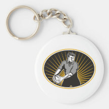 Rugby Player running passing ball Keychain