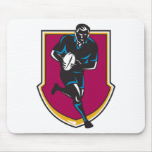 rugby player running passing ball retro mouse pad