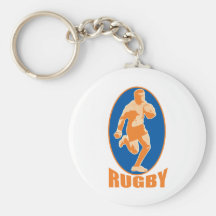 rugby player running passing ball retro style key chains