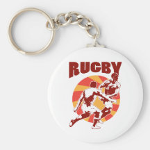Rugby player running passing tackling retro style keychain