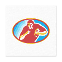 Rugby Player Running With Ball Stretched Canvas Print