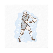 Rugby Player Running With Ball Stretched Canvas Print