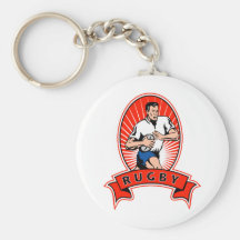 Rugby player running with ball key chain