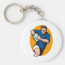 rugby player running with ball keychain