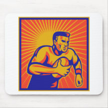 rugby player running with ball retro style mouse pads