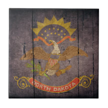 Rugged Wood North Dakota Flag Ceramic Tiles