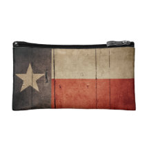 Rugged Wood Texas Flag Makeup Bag