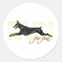 Run For Fun, Black Doberman Round Stickers