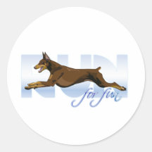 Run For Fun, Red Doberman Round Sticker