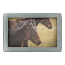 Running Horses Profile Rectangular Belt Buckle