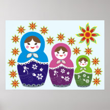 Russian Matryoshka Doll In Sunflowers Posters