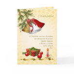 Russian Merry Christmas card. Bells,candle,present