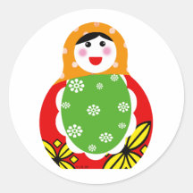 Russian nesting doll round stickers