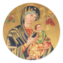 Russian Orthodox Icon - Virgin Mary and baby Jesus Round Stickers