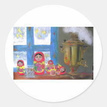 russian tea time round sticker