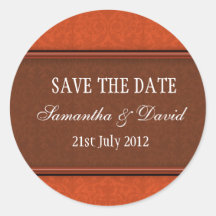 Rust Damask Monogram Wedding Sticker