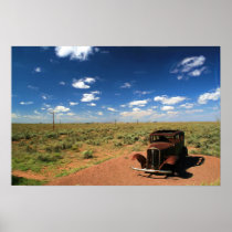 Rusted Car in Desert Painting Poster