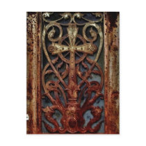 Rusted gothic crypt door post card