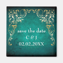 rustic aqua regal save the date magnets