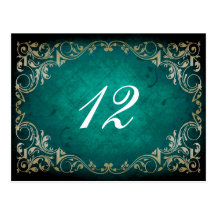 rustic aqua regal  wedding table seating card postcard