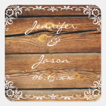 Rustic Barn Wood Scroll Frame Wedding Sticker Seal