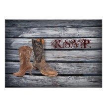 rustic barnwood Cowboy Boots Country wedding Invite