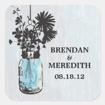 Rustic Blue Mason Jars with Wildflowers Stickers