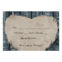 Rustic Blue Wood Heart rsvp with envelopes Custom Invitation