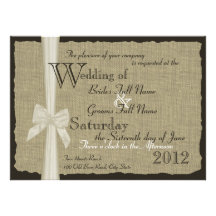 Rustic Bow and Burlap Wedding 7.5 in. Custom Invite