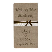 Rustic Burlap and Vintage Lace Wedding Wine Label